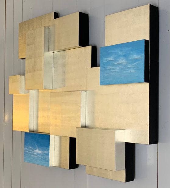Kunstobjekt: OHNE TITEL 2020 Weißgold, Ölfarbe auf Holz 80x7
