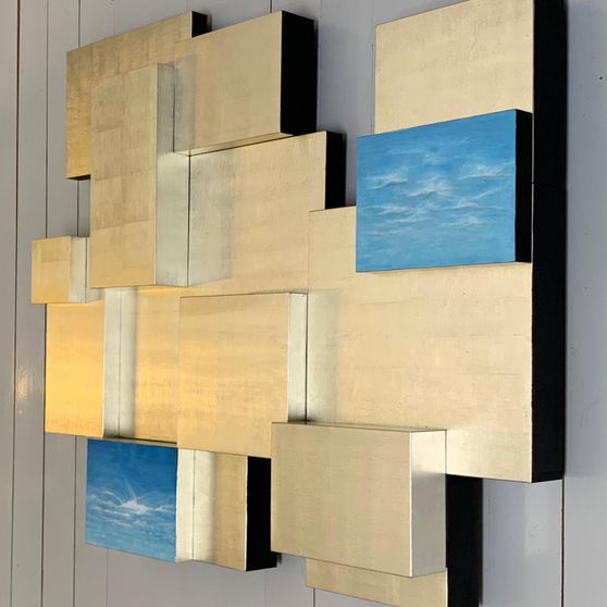 Kunstobjekt: OHNE TITEL 2020 Weißgold, Ölfarbe auf Holz 80x7