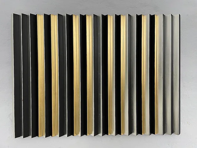 PERSPECTIVEN II. 2021 Orangegold, Weißgold auf Holz, Acrylfarbe 70x50
