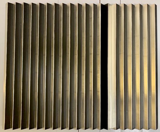 Kunstobjekt: PERSPEKTIVEN 2020 Weißgold, Acrylfarbe auf Holz 70x50