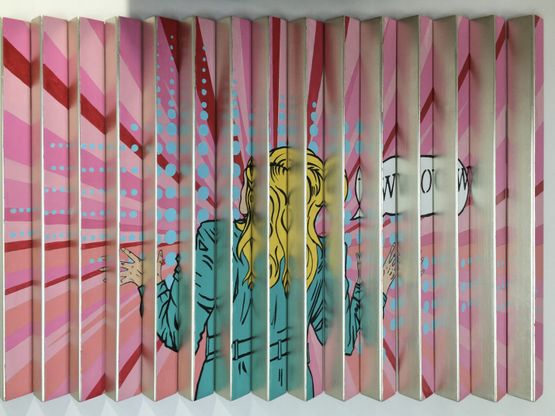 Kunstobjekt WOW 2020 Weißgold, Acrylfarbe auf Holz 70x50