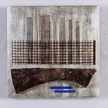 Kunstobjekt: Central Park New York 2020 Weißgold auf Holz, oxidiertes Metall, Holz 40x40