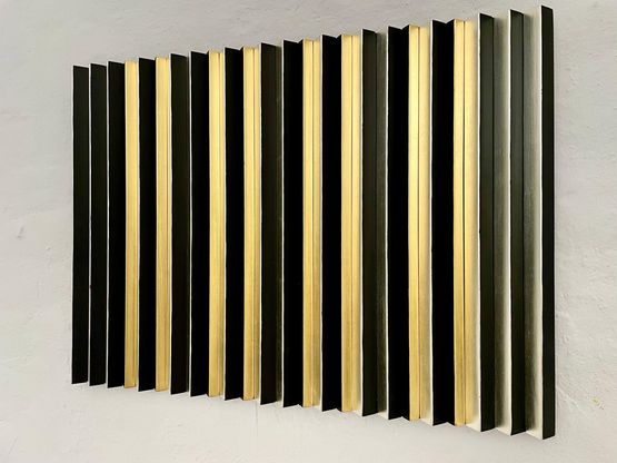 PERSPECTIVEN II. 2021 Orangegold, Weißgold auf Holz, Acrylfarbe 70x50