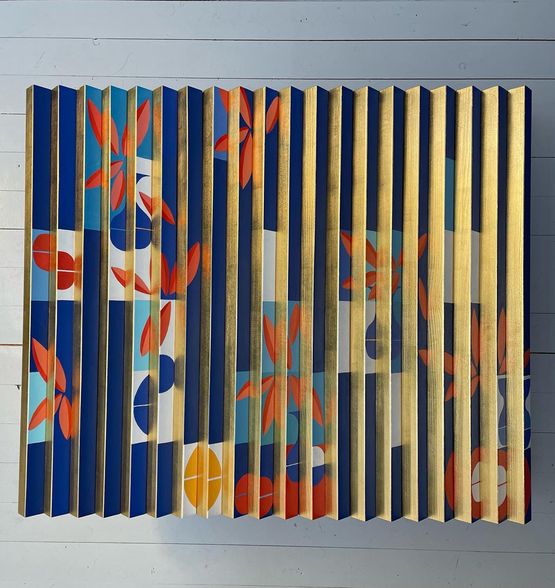 BLÜTEN 2022 Orangegold auf Holz, Acrylfarbe 92x80